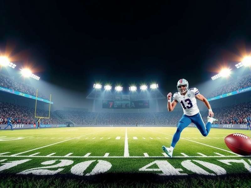 Dynamic football match under stadium lights on a Sunday night