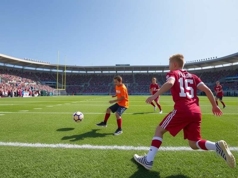 Indian children playing football in a sunny field