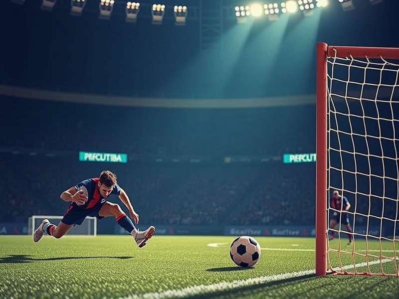 Goalie diving to save a penalty kick in a football match
