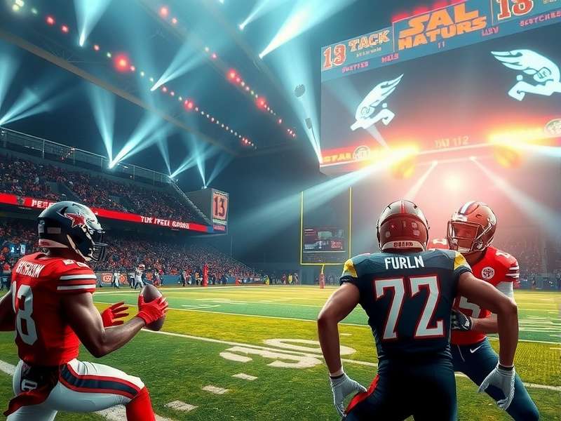 Crowd watching a live football match at night with stadium lights