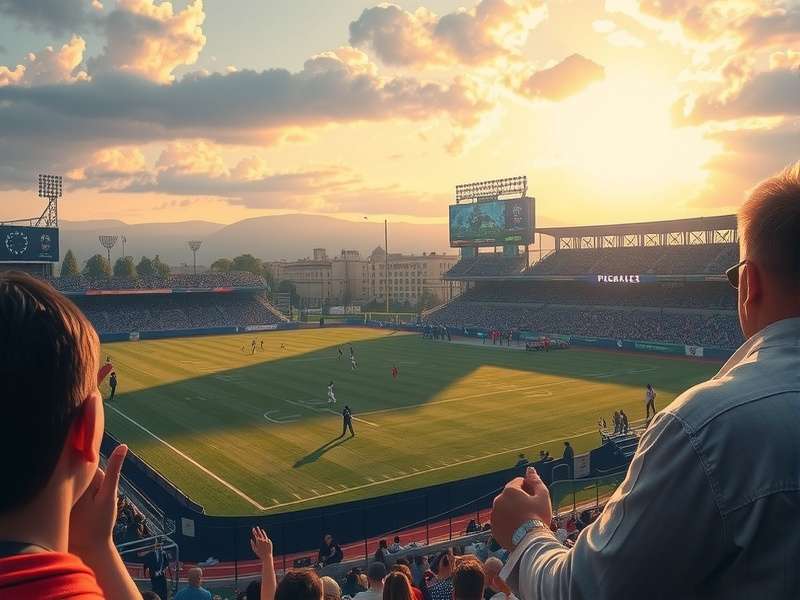 Live football match atmosphere with fans cheering in a stadium