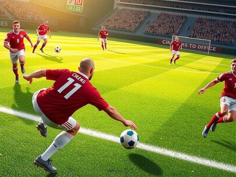 Football game free kick close-up showing curl and power meter