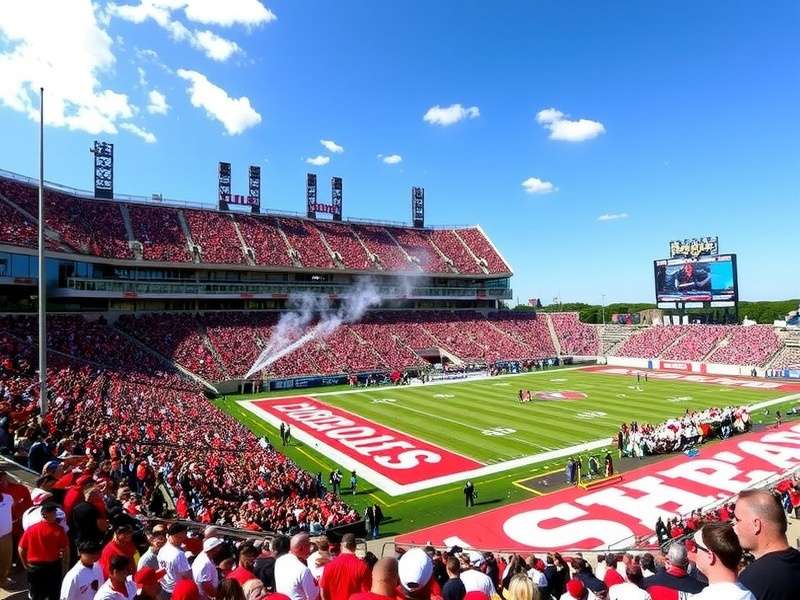 Ohio State Buckeyes football team in action during a night game