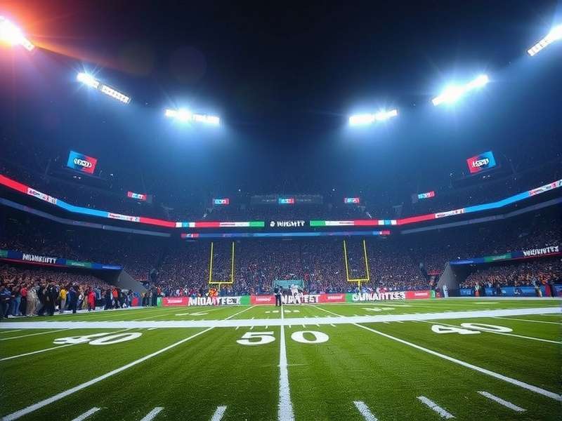 Monday Night Football game atmosphere with cheering crowd and stadium lights