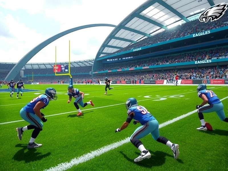 Eagles football team celebrating a goal in a packed stadium