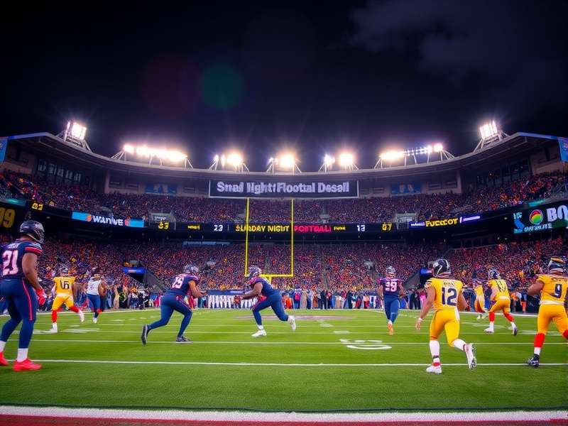 Dynamic shot of a football match under stadium lights on a Sunday night