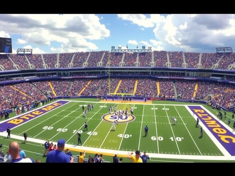 LSU Tigers football team celebrating a touchdown in a packed stadium