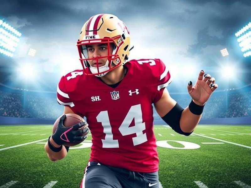 College football players in a dramatic night game under stadium lights
