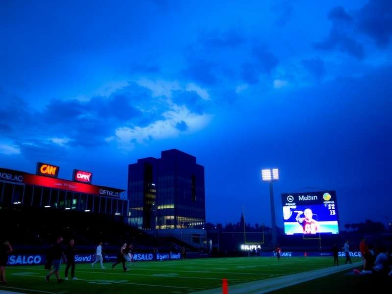 Football stadium at night with bright lights in New Orleans