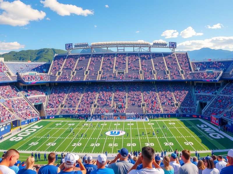 BYU Football Team in action during a night game