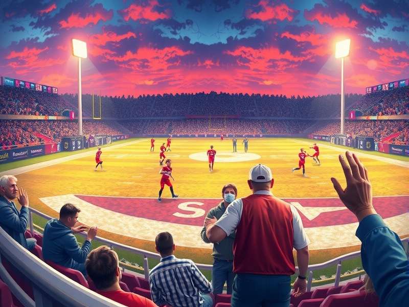 Exciting football match under stadium lights