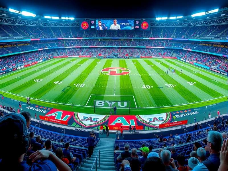 BYU Cougars football team in action during a night game