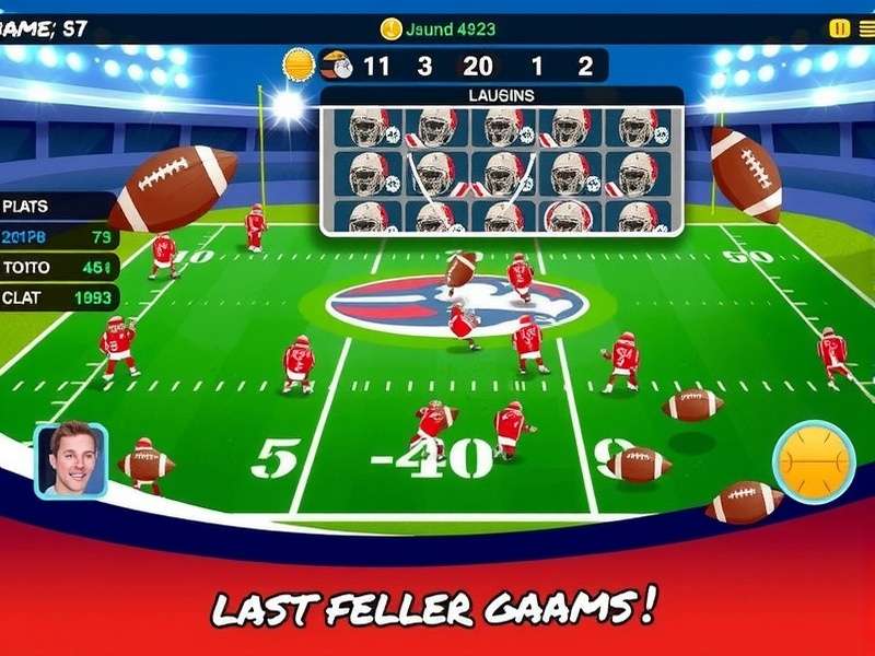 American Football game action with players in motion