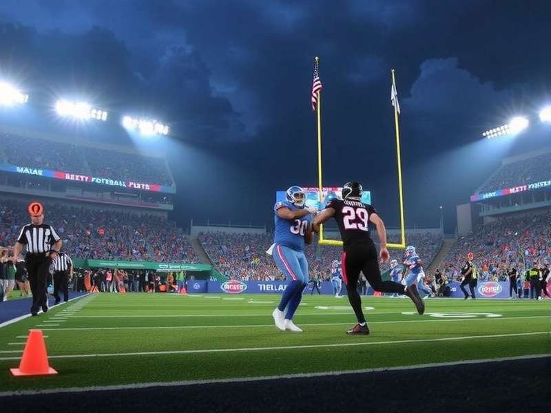 Crowd at a night football game under stadium lights