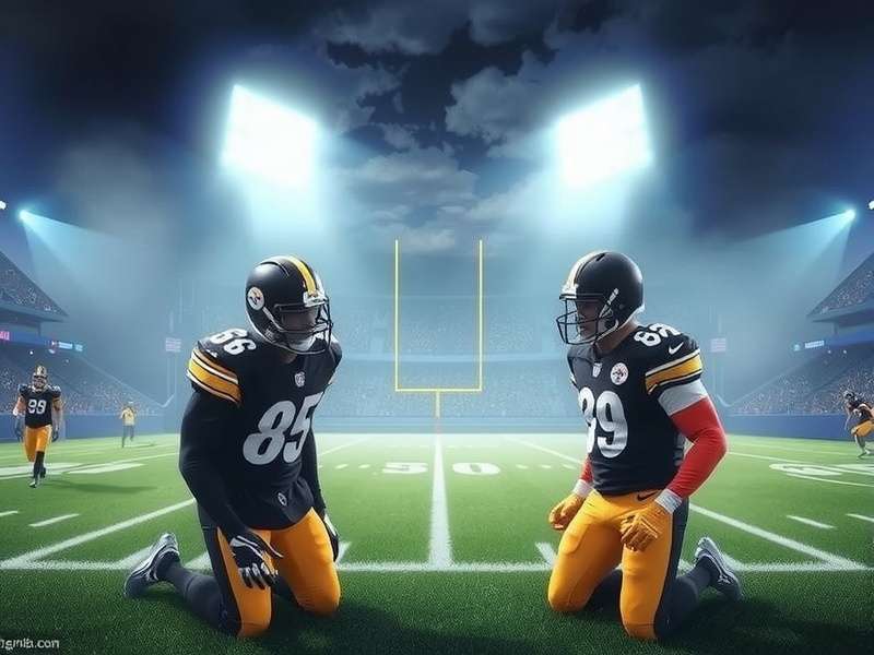 Pittsburgh Steelers players in action during a night game