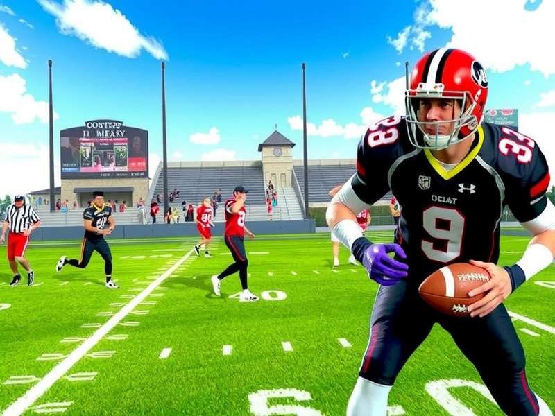 High school football team huddle in dramatic lighting