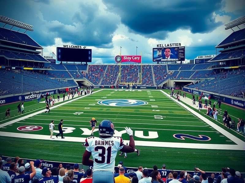 BYU Cougars football stadium illuminated under floodlights for tonight's game at LaVell Edwards Stadium